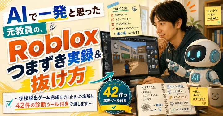 AIで一発と思った元教員の、Robloxつまずき実録＆抜け方（教材表紙）